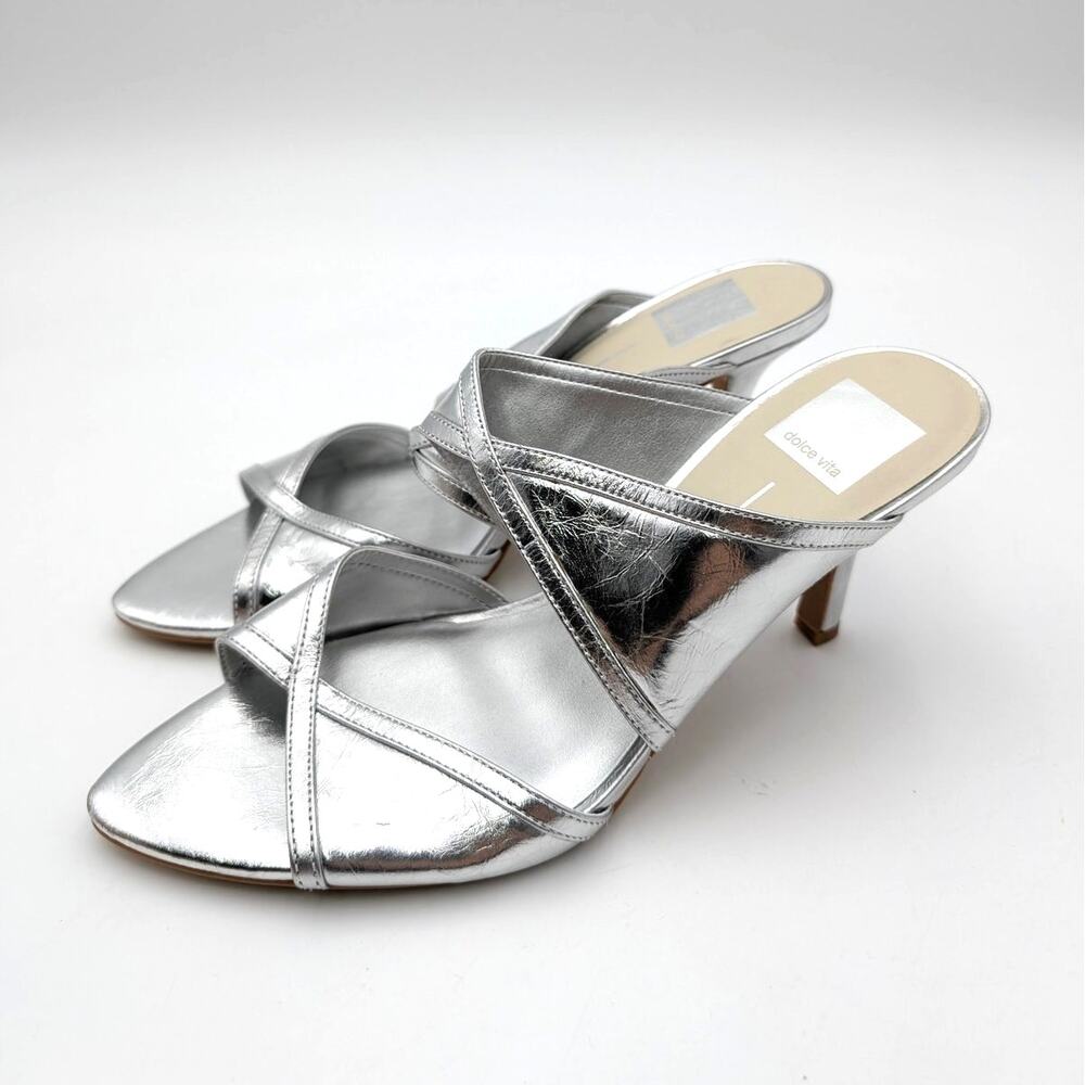 Dolce Vita Mandel Double Strap Heel Sandals Women's Silver Size US8 EU38.5